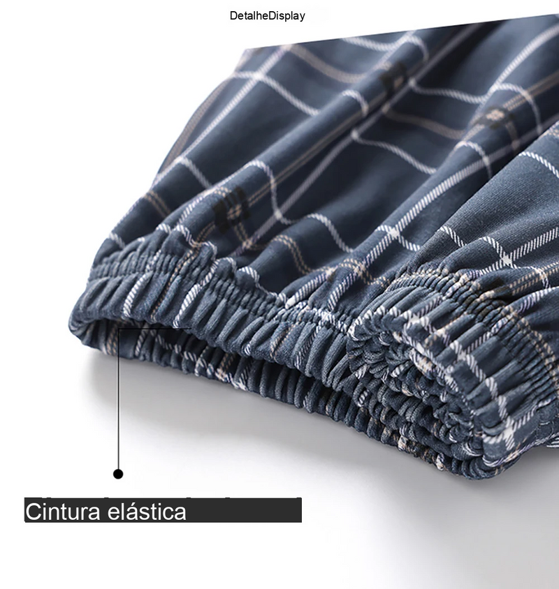 Calça de pijama solta masculina de caxemira padrão xadrez azul - Ninbus